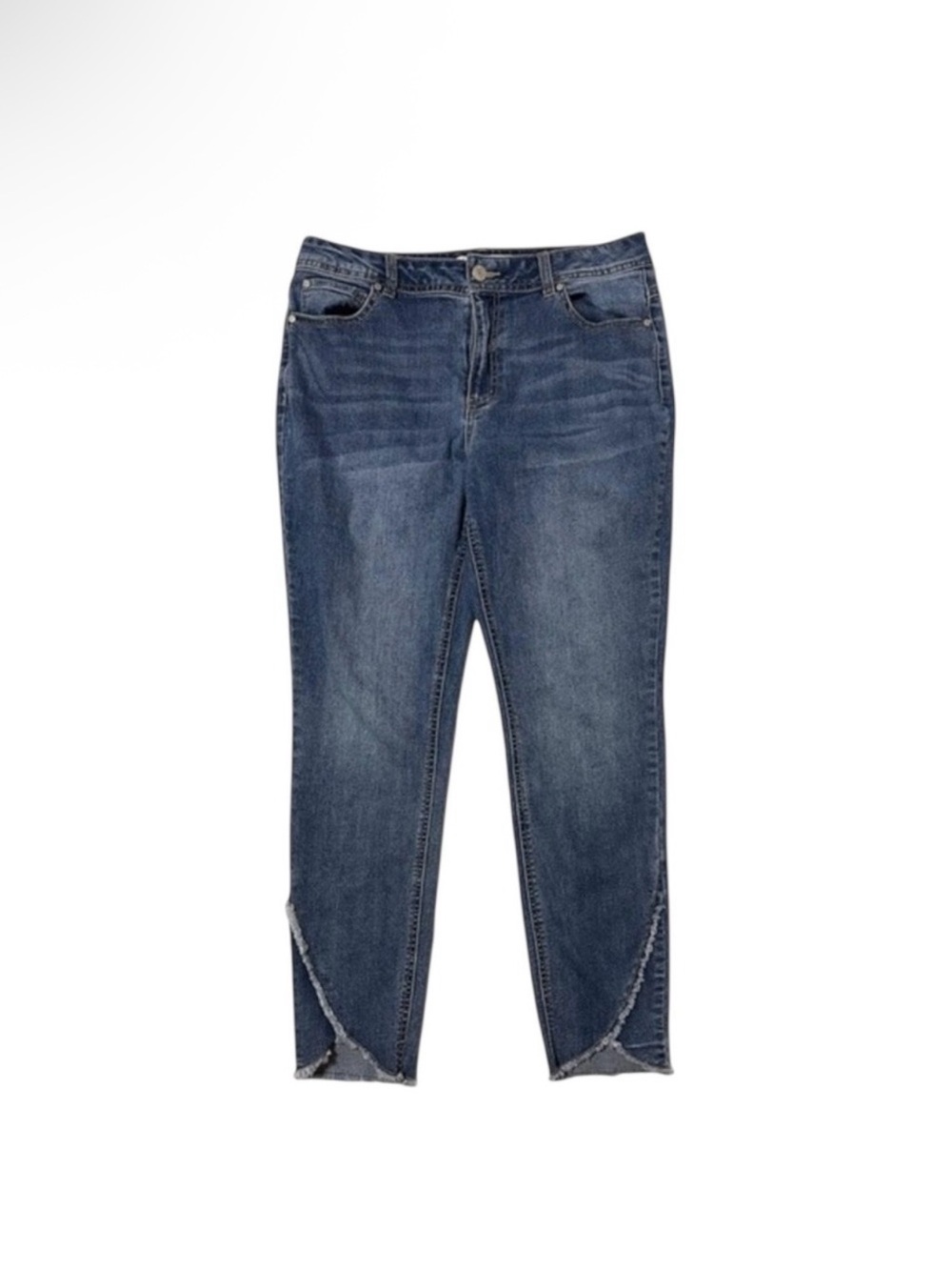 Cato Denim Womens Size 12 High Rise‎ Skinny Jeans Medium Wash Frayed Tulip Hem